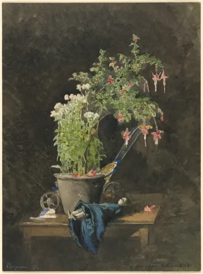 A Potted Fuchsia with Children's Toys
