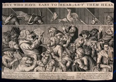 A preacher standing inside a barrel and preaching repentance arouses guilt, alarm and confusion in the minds of his audience