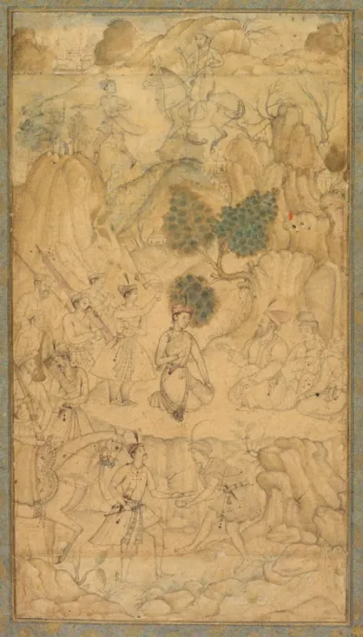 A Prince Visiting a Holy Man in a Rocky Landscape (recto)