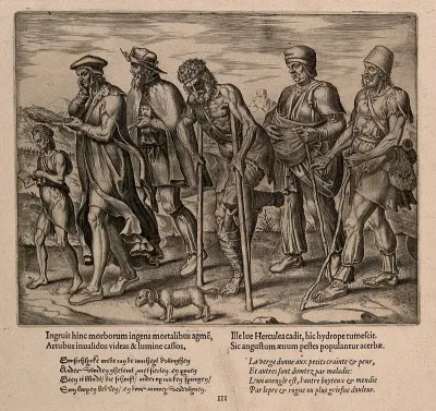 A procession of allegorical figures representing honest and dishonest ways of becoming rich, engraving by Philipp Galle after Heemskerck, 1563
