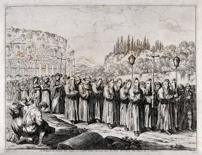A procession of penitents before the Colosseum in Rome