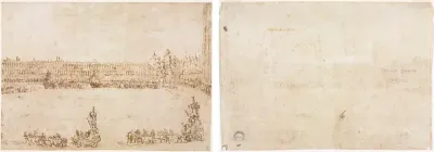 A Procession of Triumphal Cars in the Piazza San Marco, Venice, Celebrating the Visit of the Conti del Nord (recto); Three Sketches of Arches (verso)