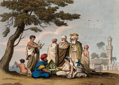A puppet show inTripoli, Libya, and people playing musical instruments