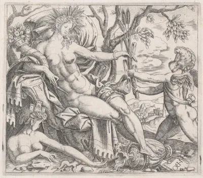 A Putto Presenting Grain to Ceres, from "Speculum Romanae Magnificentiae"