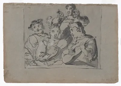 A Quartet of Singers, Lute players, and Bell Ringers Playing in a Tavern by Candlelight
