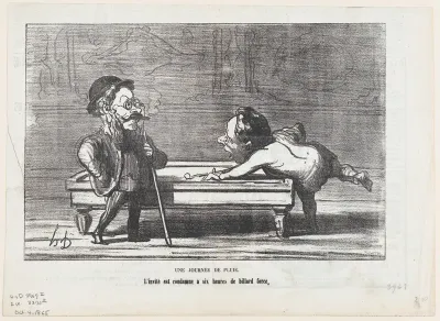 A rainy day: The guest is condemned to six hours of billiards, from "The joys of country life"