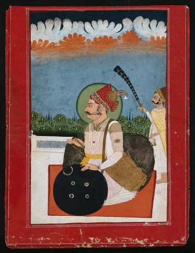 A Rajput Maharaja with an attendant standing behind