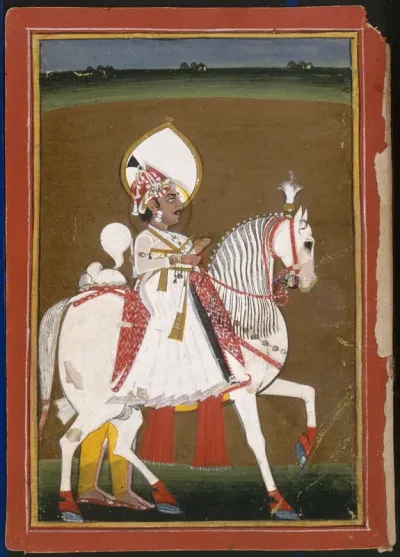 A Rajput ruler riding on a horse