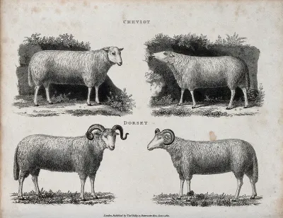 A ram and ewe of the Cheviot and Dorset breeds of sheep