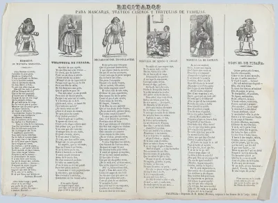 A recital sheet featuring different characters for use at social gatherings