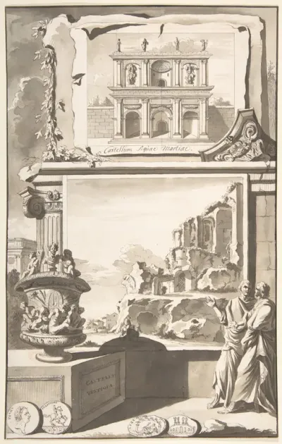 A Reconstruction of the Castellum Aquiae Martiae (above) and a View of the Ruins (below)