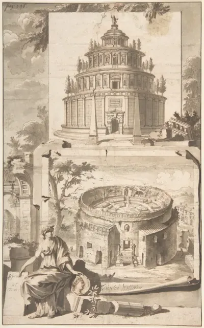 A Reconstruction of the Mausoleum of Augustus (above) and a View of the Ruins (below)