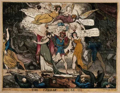 A riot at the King's theatre, Haymarket, London, on 1 May 1813