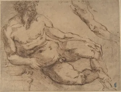 A River God (recto); Sketches for the Vestibule of the Laurenziana, Florence (verso)