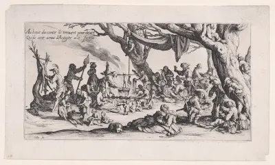 A Roma camp [historically known as Le Halte des Bohémiens: Les Apprêts du Festin (The Gypsy Stopover: The Preparations for the Feast) , from Le Bohémiens, série appelée aussi Les Égyptiens, La Marche des Bohémiens, La Vie Errante des Bohémiens, Les M