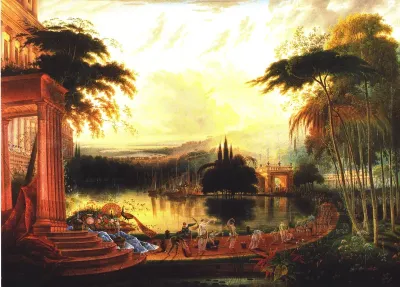 A romantic landscape with the Arrival of the Queen of Sheba