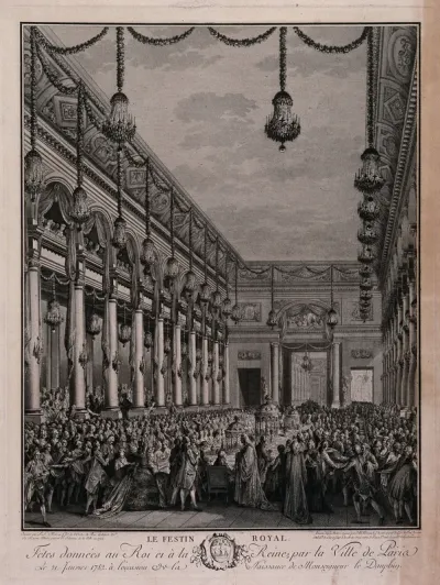 A royal banquet given by the City of Paris for King Louis XVI and Marie Antoinette to celebrate the birth of their son, the Dauphin