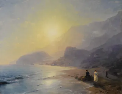 A. S. Pushkin and Countess M. N. Raevskaya by the sea near Gurzuf