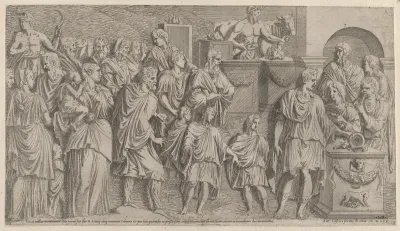 A Sacrifice, copied from a relief on Trajan's Column, from "Speculum Romanae Magnificentiae"