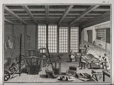 A saddler's and coach-builder's establishment, in a cobbled mews in Paris (?)