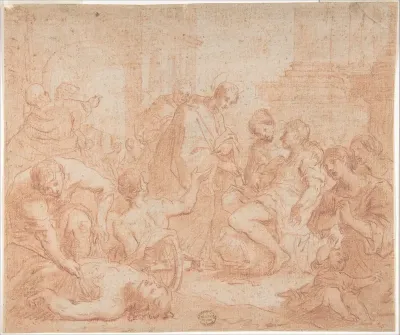 A Saint Healing the Sick (recto); Upper Body of Nude Male with Outstretched Arms, seen from the rear (verso)