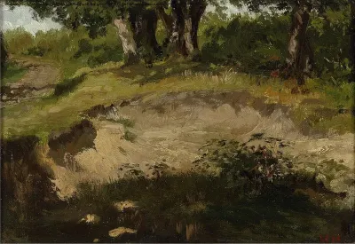 A sandy bank with trees