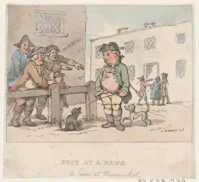 A Scene at Newmarket: A Shot at a Hawk [Pigeon]