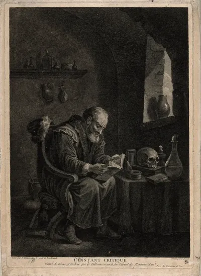 A scholar pores over a book, searching for inspiration