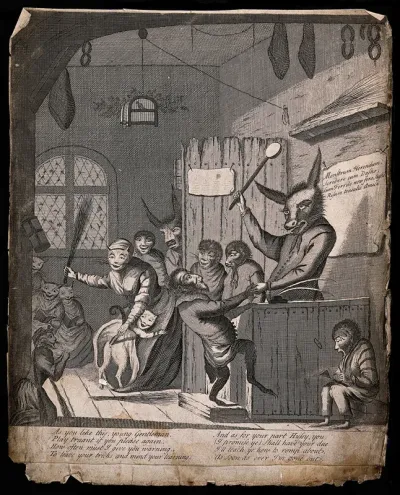 A schoolroom with animals as teachers and pupils