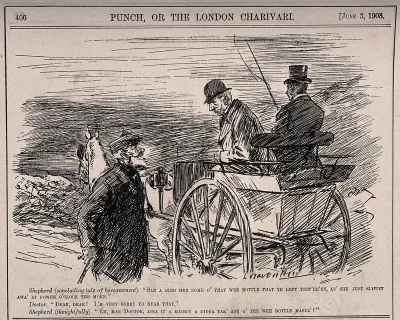 A Scottish shepherd telling a doctor on the roadside about the death of his wife and how glad he is that he didn't take any of the medicine the doctor had prescribed for his wife