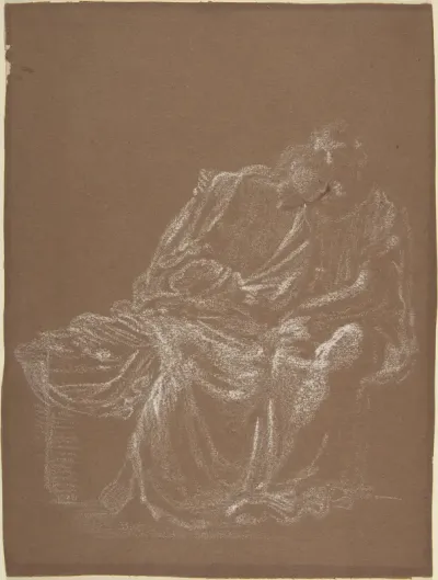 A seated couple, embracing