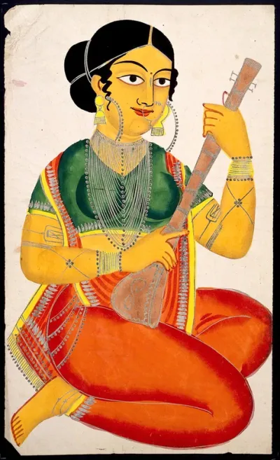 A seated courtesan playing a sitar
