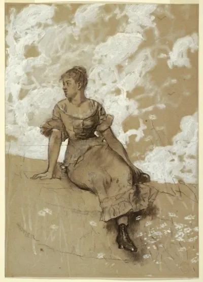 A Seated Girl; study for 'The Garden Wall'