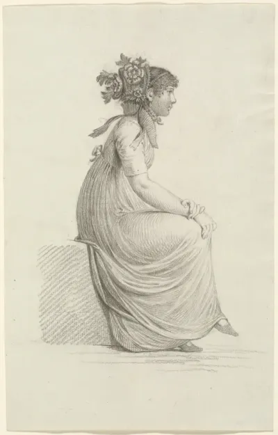A Seated Young Woman Wearing a Fashionable Hat