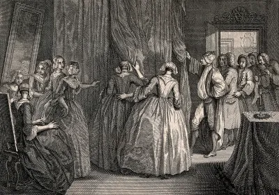 A secret marriage (?) in England which is being watched by some men and women from outside