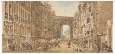A Selection of Twenty of the Most Picturesque Views in Paris:  View of the Gate of St. Denis taken from the Suburbs