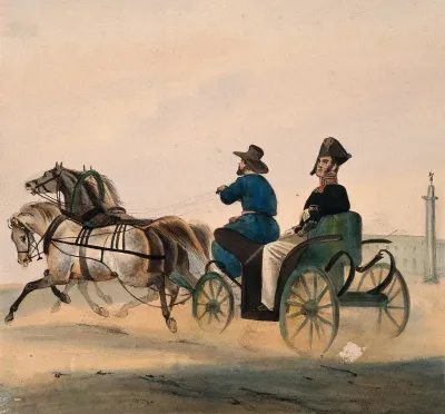 A senior German army doctor being driven at speed in a horse-drawn carriage