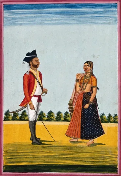 A sepoy in the service of the East India Company, with a woman (courtesan?) on the right
