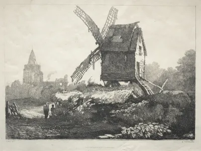 A Series of Ancient Buildings and Rural Cottages in the North of England:  At Crowland, Windmill