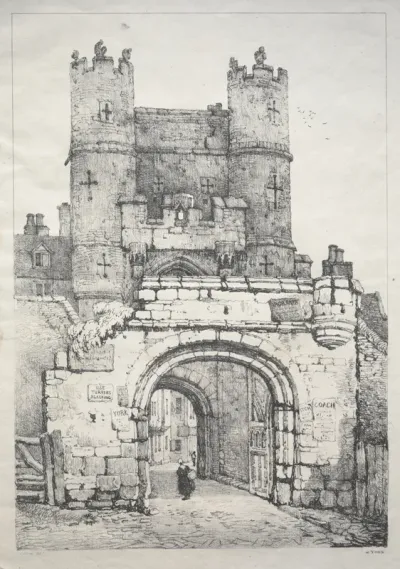 A Series of Ancient Buildings and Rural Cottages in the North of England:  At York, Medieval Gate