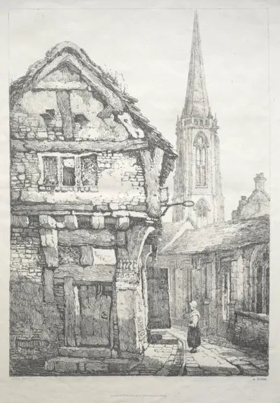 A Series of Ancient Buildings and Rural Cottages in the North of England:  At York, Street beside Cloister Wall