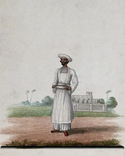 A servant carrying a serving dish