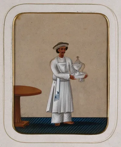 A servant carrying dishes