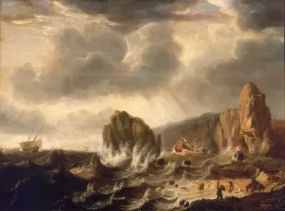 A Ship Wrecked off a Rocky Coast
