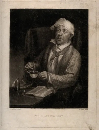 A sick man stirring his bitter medicine