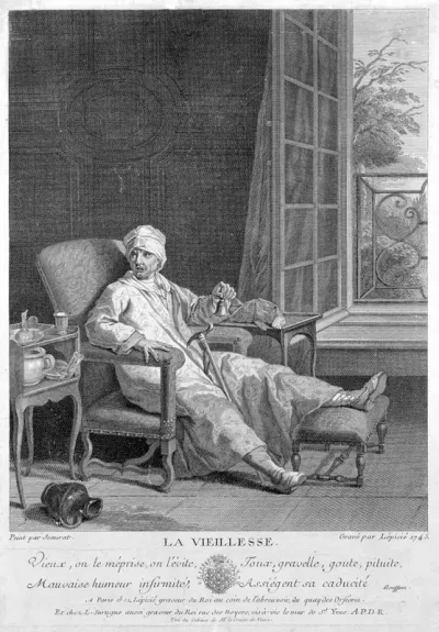 A sick old man with the woes of old age