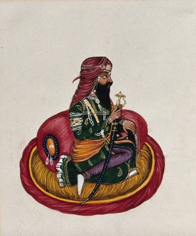 A Sikh Maharaja or nobleman holding a blue sword
