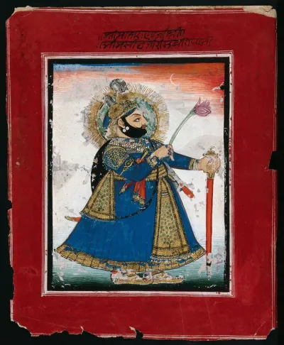 A Sikh ruler holding a lotus flower