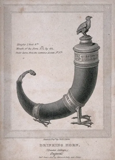 A silver drinking horn dating from the 14th century
