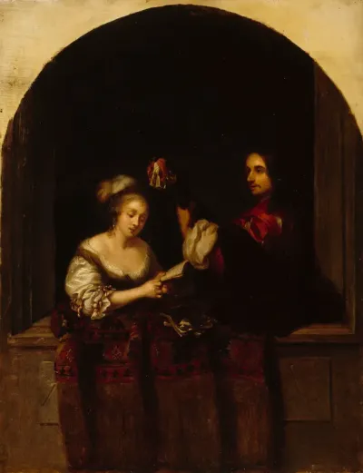 A Singing Woman and a Gentleman Playing the Guitar, copy after Caspar Netscher